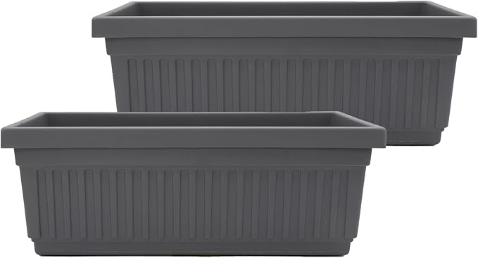 The HC Companies 30 Inch Venetian Window Planter Box with Drainage Plug, Lightweight UV-Resistant Plastic Outdoor Planters, 2-Pack Flower Box for Garden & Home Decor, Warm Gray
