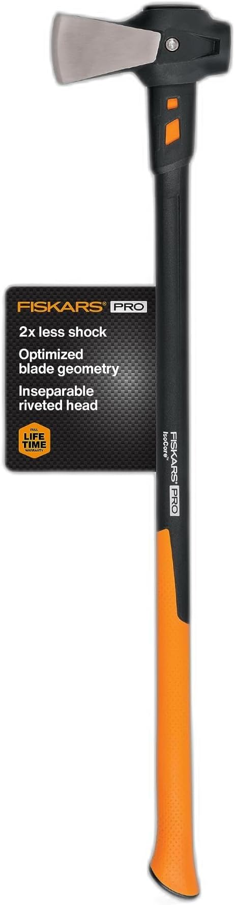 Fiskars Pro IsoCore Splitting Maul and Stainless Steel Axe, Wood Splitting Maul, IsoCore Shock Reduction & Forged Steel Head, 6 lb, 36”, Black/Orange