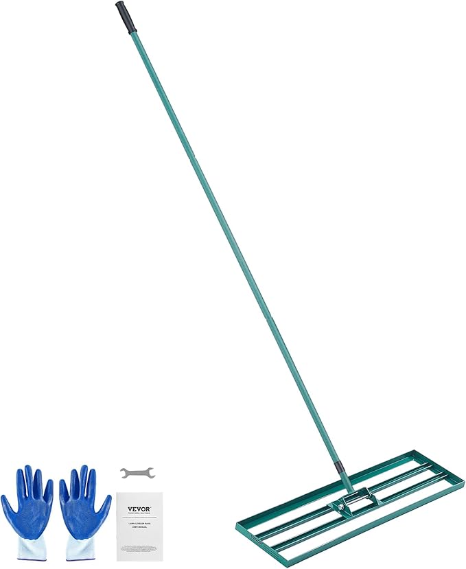 VEVOR Lawn Leveling Rake, 36“ x10 Level Lawn Tool, Heavy-Duty Lawn Leveler with 78"" Steel Extended Handle, Yard Leveling Rake Suit for Garden, Golf Lawn, Farm, Green