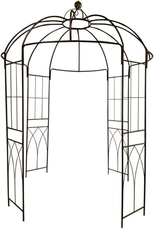 OUTOUR French Style Birdcage Shape Heavy Duty Gazebo,9'Highx 6‘6"Wide,Pergola Pavilion Arch Arbor Arbour Plants Stand Rack for Wedding Outdoor Garden Lawn Backyard Patio,Climbing Vines,Roses,Dark Rust