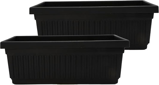 The HC Companies 24 Inch Venetian Window Planter Box with Drainage Plug, Lightweight UV-Resistant Plastic Outdoor Planters, 2-Pack Flower Box for Garden & Home Decor, Black