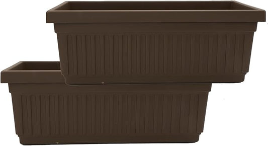 The HC Companies 30 Inch Venetian Window Planter Box with Drainage Plug, Lightweight UV-Resistant Plastic Outdoor Planters, 2-Pack Flower Box for Garden & Home Decor, Chocolate
