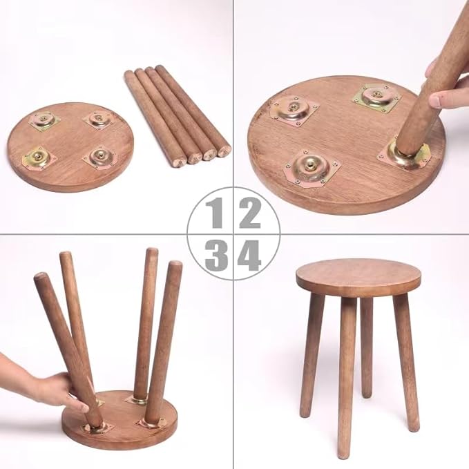 Plant Stand Stools Chair Dressing Wooden Stool Stool Kitchen Bar Stool Side Wood Table Round Wooden Sandal Wood for Bedroom Living Room Dining Table Dining Room Bar (Walnut Color)
