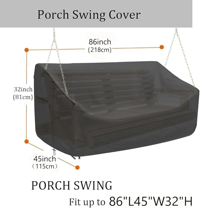 Porch Swing Cover 86 Inch Waterproof 600D Oxford Hanging Outdoor Swing Cover All Weather Protected Swing Covers for Outdoor Furniture (Black, 86x45x(32-24) Inch)