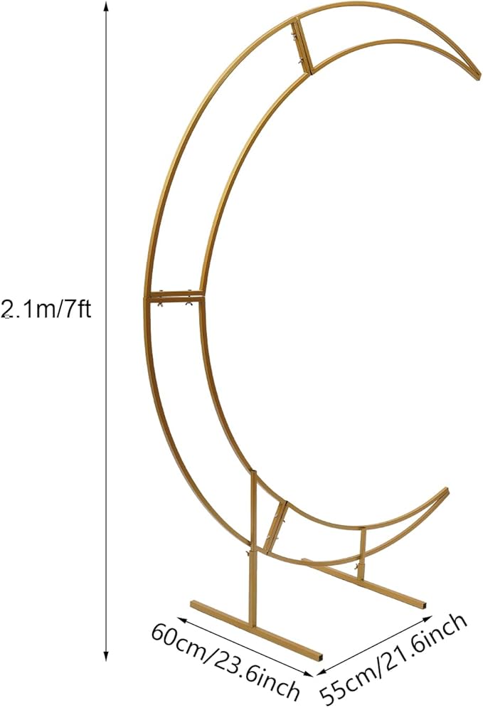 Wedding Arch, 7ft Metal Crescent Moon Wedding Arch Stand, Curved Flower Balloon Frame Garden Arbors and Arches for Wedding, Valentine's Day, Christmas, New Year Decoration (Gold)