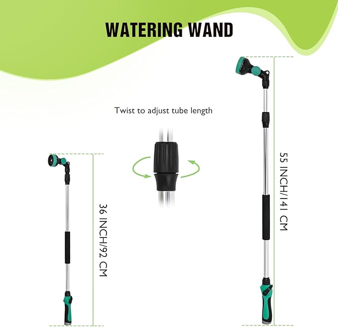 Yesker Watering Wand for Garden Hose, 36-54 Inch Adjustable, 10 Spray Patterns, Sprayer Wand with Pivoting Head, Garden Hose Nozzle with Thumb Flow Control, Ideal for Water Hanging Baskets and Shrubs