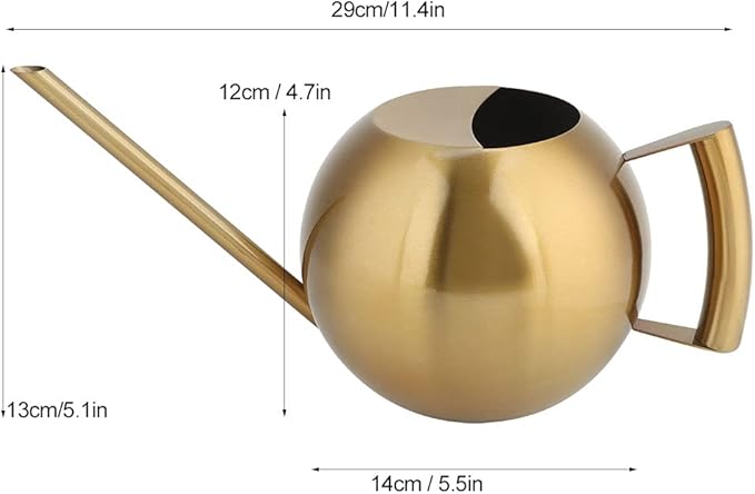 Watering Can, Stainless Steel Watering Can Sprinkle Pot Long Mouth Garden Flowers Plants Watering Pot for Indoor and Outdoor Flower Pot Gardening, 1000ml(Gold)