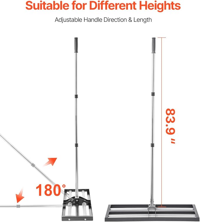 VEVOR Updated Lawn Leveling Rake with Roller, 30'' x 10" Stainless Steel Lawn Leveler with 83.9'' Adjustable Handle, Heavy Duty Yard Leveling Rake, Effort Saving Lawn Leveling Tool for Yard Golf Court