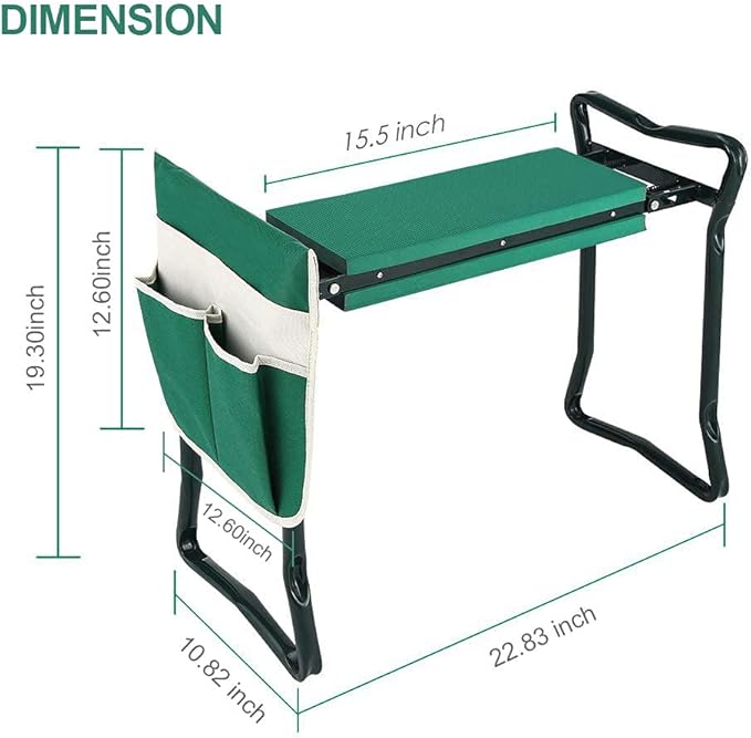 PLKO Garden Kneeler and Seat Stool Heavy Duty Garden Folding Bench with Large Tool Pocket and Soft EVA Kneeling Pad for Gardening Lovers