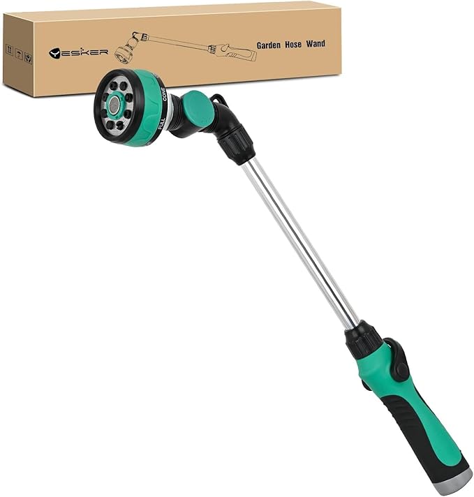 Yesker Metal Watering Wand for Garden Hose, 21 Inch, 10 Spray Patterns, Adjustable Water Sprayer with Pivoting Head, Garden Hose Nozzle with Thumb Flow Control, Ideal for Water Plant and Yard Washing