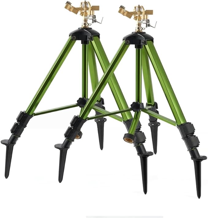 THUNDERBAY Impact Sprinkler on Tripod Base, Heavy-Duty sprinklers Provide 360-degree Spray Coverage Large Yard Garden Lawn Areas, 3/4 Inch Connector Extension Legs Flip Locks with Brass Head, 2 Pack
