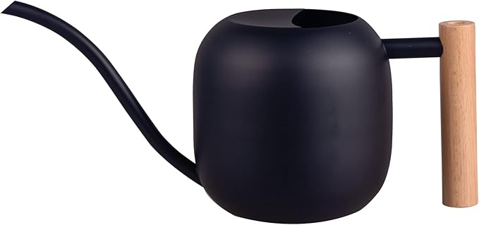 IMEEA Watering Can for Indoor Plants 40oz Stainless Steel Watering Can with Long Spout and Wooden Handle (Black)