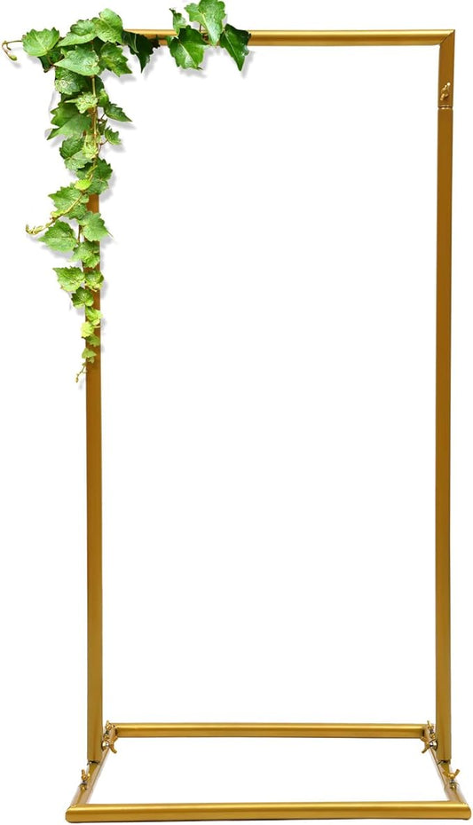 1.6*3.3FT Wedding Arch Stand for Ceremony Gold Square Modern Metal Balloon Arch Stand Kit Garden Floral Arch Frame Background for Anniversary Birthday Party Decoration Home Garden Outdoor Lawn Decor