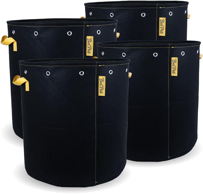 BudPots for Optimal Plant Growth | 25 Gallon Fabric Pots (94.5L) | 4-Pack | Metal Reinforced Rim - Sturdy & Never Collapses | Promotes Dense & Healthy Roots | Low Stress Training | Reusabe