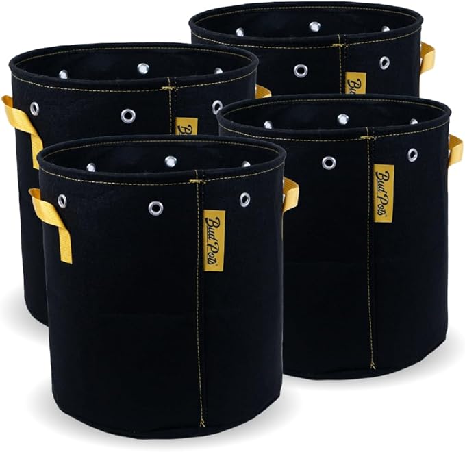 BudPots for Optimal Plant Growth | 7 Gallon Fabric Pots (26.5L) | 4-Pack | Metal Reinforced Rim - Sturdy & Never Collapses | Promotes Dense & Healthy Roots | Low Stress Training | Reusable