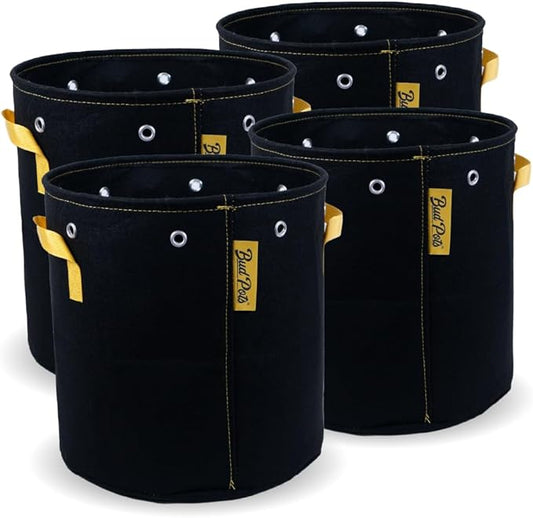 BudPots for Optimal Plant Growth | 7 Gallon Fabric Pots (26.5L) | 4-Pack | Metal Reinforced Rim - Sturdy & Never Collapses | Promotes Dense & Healthy Roots | Low Stress Training | Reusable