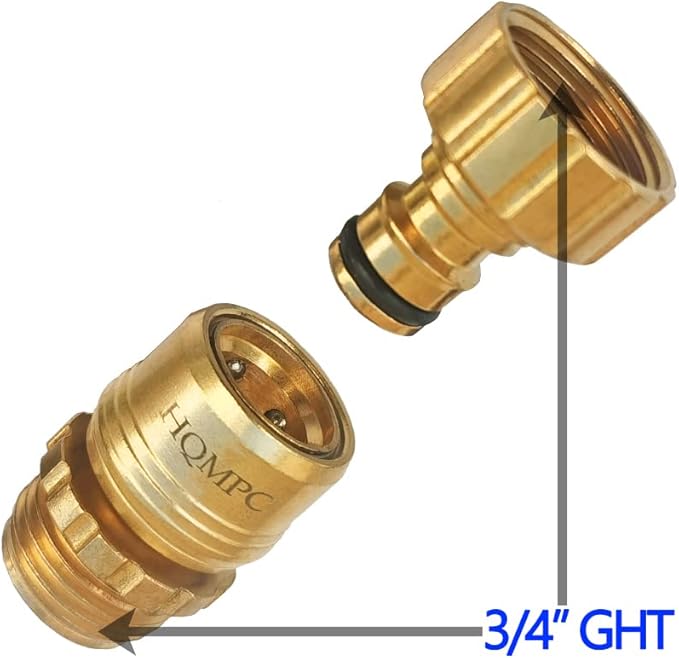 HQMPC Garden Hose Quick Connect No Pb Solid Brass Quick Connector Garden Hose Fitting Water Hose Connectors 3/4 inch GHT (6SETS)