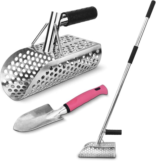 Metal Detecting Shovel, Stainless Steel Long Handle Sand Scoop, Metal Detecting Accessory, Underwater Treasure Hunting, Excavation (Pink Shovel Handle)