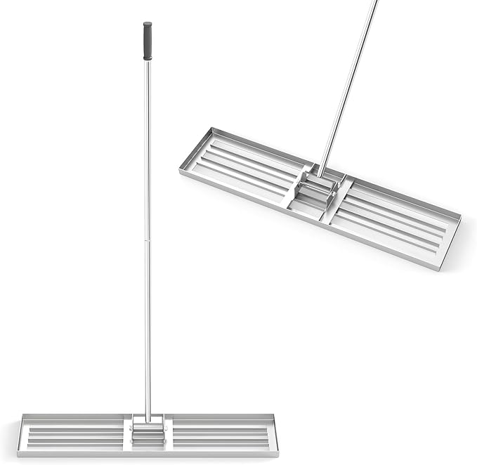 42" x 10" Lawn Leveling Rake, Heavy Duty Landscape Rake with 67" Handle, Non-Slip Grip & Flat Head, Space-Saving Lawn Level Tool for Garden, Backyard, Golf Course & Sports Field(Silver)