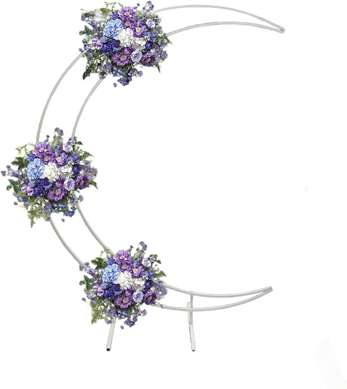 Wedding Arch, 7ft Metal Crescent Moon Wedding Arch Stand, Curved Flower Balloon Frame Garden Arbors and Arches for Wedding, Valentine's Day, Christmas, New Year Decoration (White)