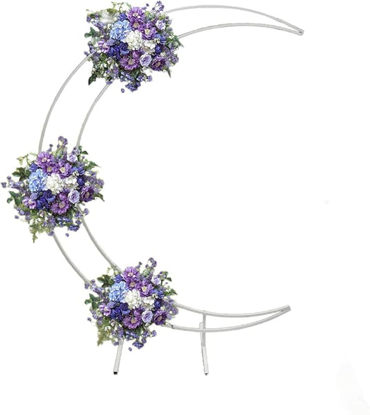 Wedding Arch, 7ft Metal Crescent Moon Wedding Arch Stand, Curved Flower Balloon Frame Garden Arbors and Arches for Wedding, Valentine's Day, Christmas, New Year Decoration (White)