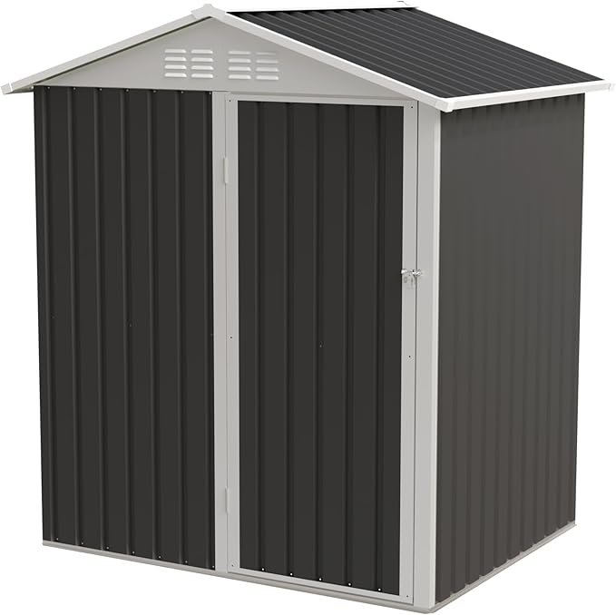 5.4x4.27 FT Outdoor Storage Shed, Metal Garden Tool Shed with Sloping Roof and Lockable Doors for Backyard Garden Patio Lawn, Grey