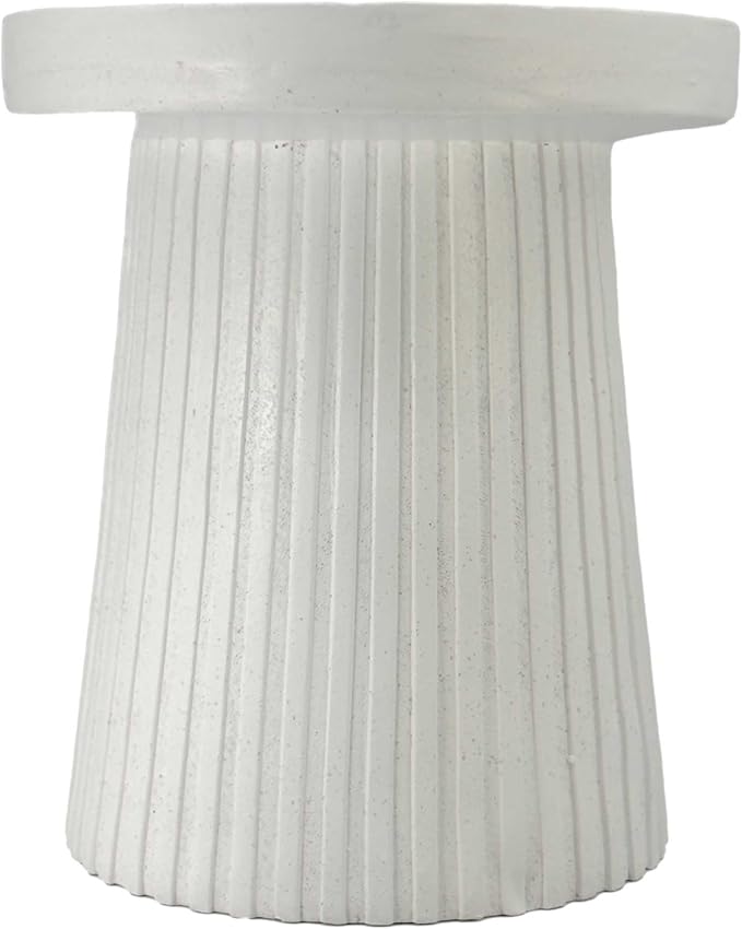 Galt International 18" Modern White Resin Terrazzo-Style Fluted Base Round Top Side Table Stool Mid-Century Modern End Table Home Decor Indoor Design