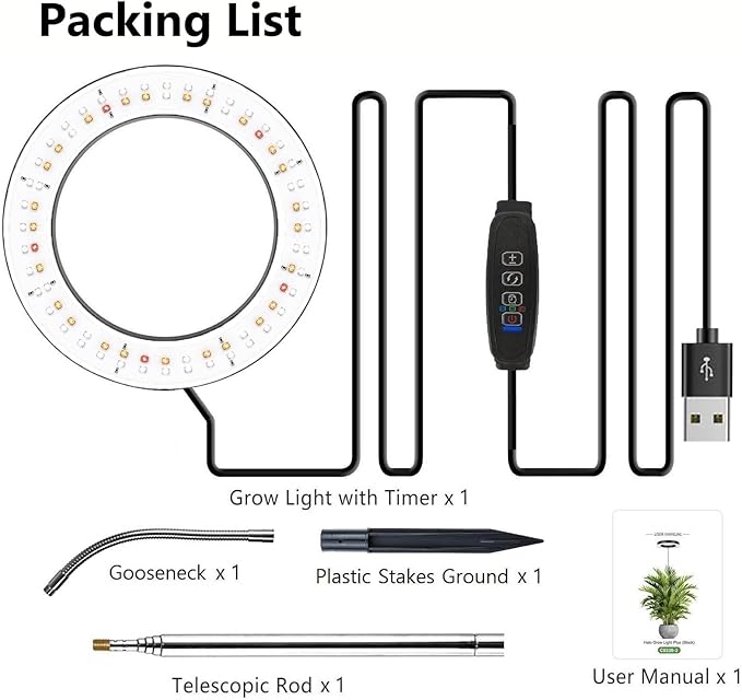 Grow Light for Indoor Plants, 6.3" Full Spectrum LED Plant Grow Light, 11.8-63in Height Adjustable Growing Lamp with Auto Timer 3H/9H/12H, 10 Dimmable Levels (Black 1 Pack)