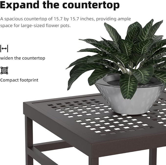 Plant Stand - Indoor/Outdoor Extra-Sturdy 23" tall Aluminum Plant Stand – Ideal for Patios, Gardens, Living Room Decoration (Brown)