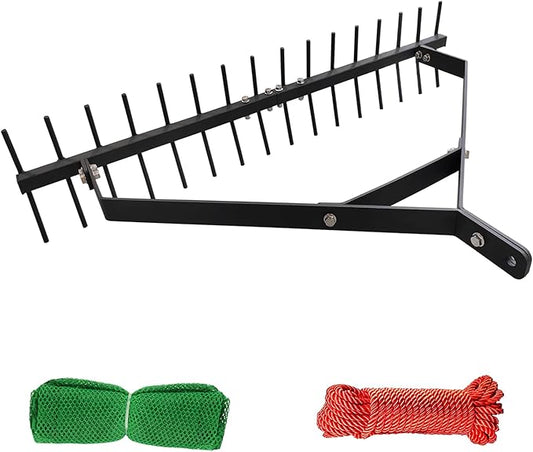Pond Rake 32" Aquatic Weed Rake, 6.3" Steel Rod Lake Weed Cutter Lake, Muck Silt Weed Rakes for Pond, Beach Landscaping 30ft Thicker Rope and The Net