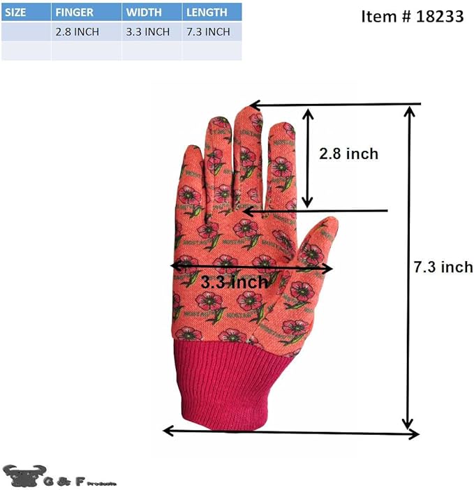 G & F Products JustForKids Garden Gloves, Soft Cotton Kids Work Gloves with Knit Wrist, Assorted Colors Red/Green/Blue