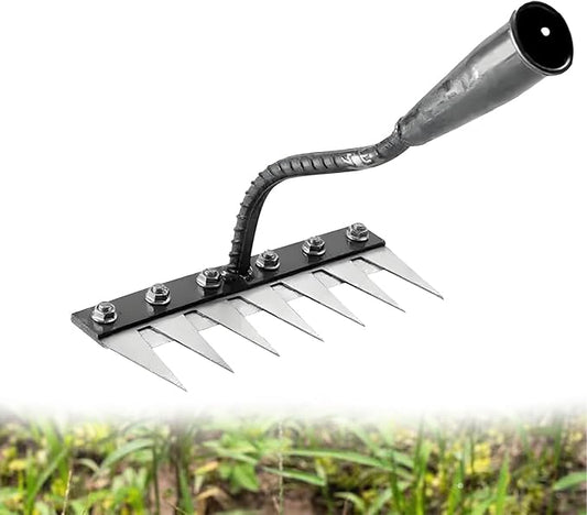 Garden Iron Weeding Rake, 5/6/7/8 Teeth Weed Puller Tool, Detachable Gardening Hand Iron rake 2.0, Carbon Steel Garden Weeder Puller Tool for Gardening, Backyard (7 Teeth)