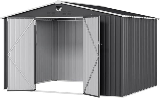 10x8 FT Outdoor Storage Shed, Metal Sheds & Outdoor Storage, Waterproof Sheds with Lockable Doors for Backyard