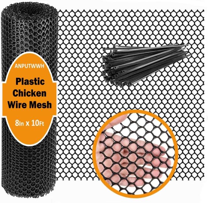 Upgraded Plastic Chicken Wire Fence Mesh(8INx10FT) - Black/Green/White Colors 0.3" Openings,for Garden Net, Poultry Fencing, Chicken Wire Frame,Animal Cage Fence,Floral Netting (Black)