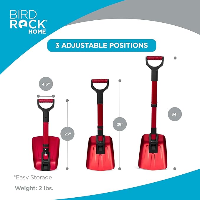 BIRDROCK HOME Folding Emergency Snow Shovel - Compact Tool for Winter Survival, Car, Snowmobiles, ATV - Lightweight Collapsible Gear for Skiing, Camping, Mud, Avalanche, Sand, Adventure - 34”, 2 Pack