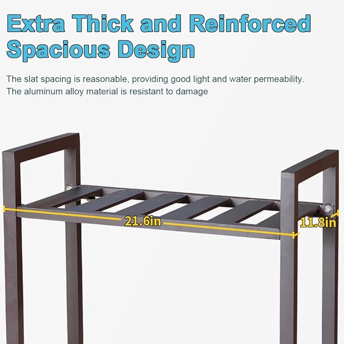 Plant Stand for Versatile Decor - Indoor/Outdoor Aluminum Stand with 300 LBS Strength, Sized L21.6 x W11.8 x H38.5 inch - Perfect for Patios, Gardens, Living Rooms
