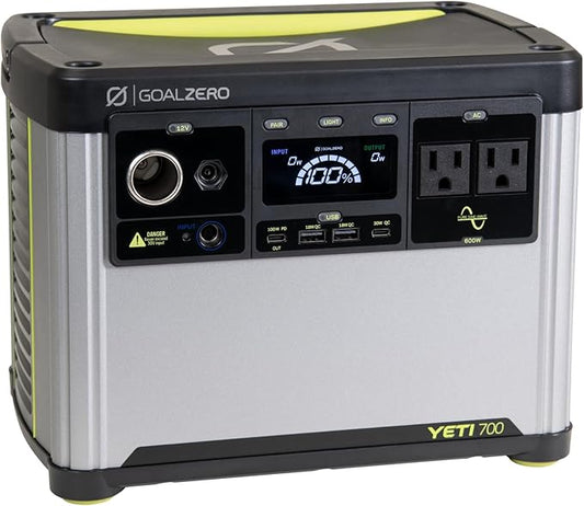Goal Zero Yeti Portable Power Station, Yeti 700, 677 Watt Hour LiFePO4 Battery, Water Resistant & Dustproof Solar Generator for Outdoors, Camping, Tailgating, & Home, Clean Renewable Off-Grid Power