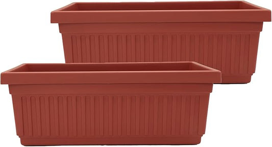 The HC Companies 18 Inch Venetian Window Planter Box with Drainage Plug, Lightweight UV-Resistant Plastic Outdoor Planters, 2-Pack Flower Box for Garden & Home Decor, Clay