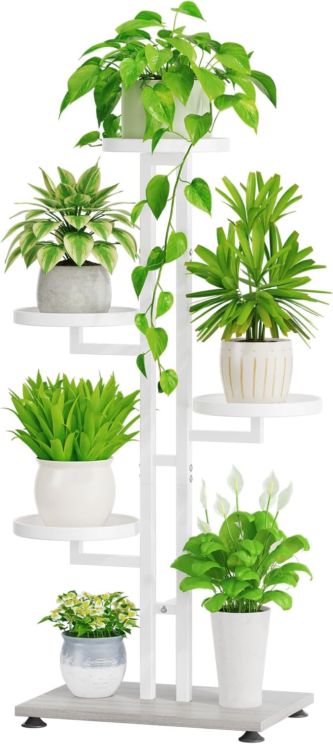 iDavosic.ly 4 Tier Plant Stand Indoor Outdoor, Tiered Corner Multiple Flower Pot Holder Shelf, Metal 34 Inch Tall Display Rack for Patio Porch Living Room Garden Balcony Bedroom, White