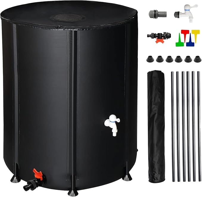 132 Gallon Collapsible Rain Barrel, Folding Water Storage Container, Portable Rain Collection, Water Storage Tank PVC for Garden Water Catcher with Screen Mesh Protector and 3/4 Faucet Black