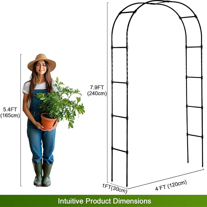 Garden Arbor Arch,Rustproof & Easy Assembly Metal Trellis,7.9 Feet H x4 Feet W,Metal+PE Coated Archway for Climbing Plants，Outdoor Rose Support, Wedding Decor, Bridal Party Decoration