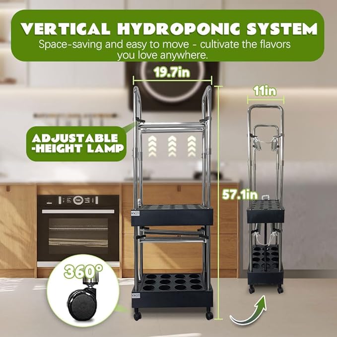 Upgraded Hydroponics Growing System, 2-Tier Indoor Hydroponic Garden with 32 Pods, Auto Water Circulation,Adjustable LED Grow Light, Smart Indoor Garden for Herbs, Vegetables, Climbing Plants