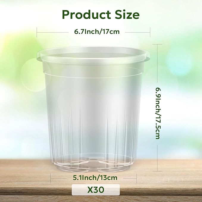 1 Gallon Reinforced Clear Nursery Pots with Drainage Hole, 30 Packs, 6.7 Inch Transparent Pots for Seedlings, Indoor/Outdoor Plants, Veggies, Flowers, and Professional Nursery Use