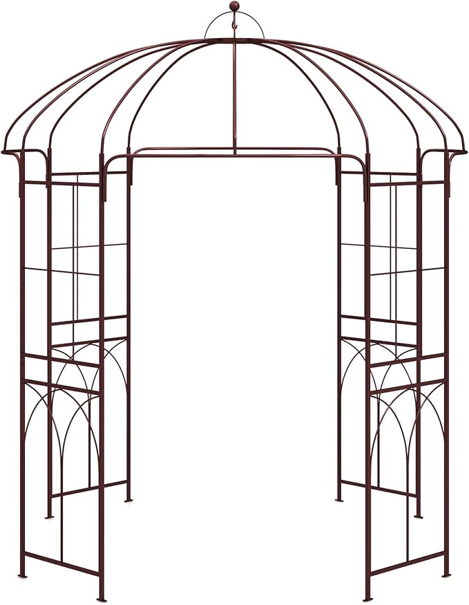 Giantex Birdcage Shape Garden Arbor, 8.4ft High x 7ft Wide, Metal Gazebo Arch Pergola Pavilion for Climbing Plants Party Wedding Ceremony Decor Outdoor, 16 Ground Stakes, Easy Assembly (Bronze)