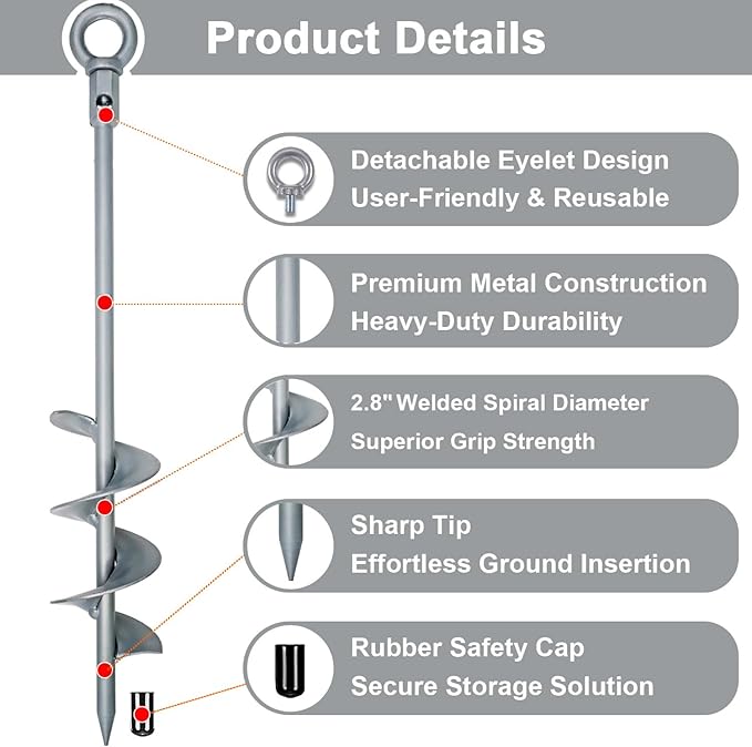 30 inch Ground Anchor Heavy Duty Earth Anchors Set Screw in for Mobile Home, Swing, Tent Trampoline Anchors Wind Resistant Tree Stakes and Supports with Drill Socket, 4 Pack