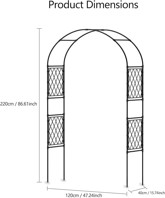Metal Garden Arbor, 86.6" x 59" Arch Trellis for Climbing Plants, Weather-Resistant Decorative Wedding Archway, Sturdy Iron Frame, Outdoor Black Garden Arch for Patio, Lawn, Pathway, Event Party Back
