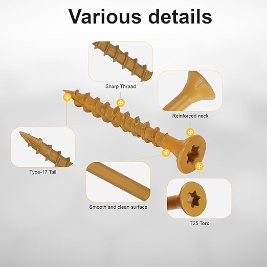 Wood Screws #8 x 1-1/2’’, T25 Star Torx Drive Flat Head Deck Screws, Tan, 165Pcs (1lb)