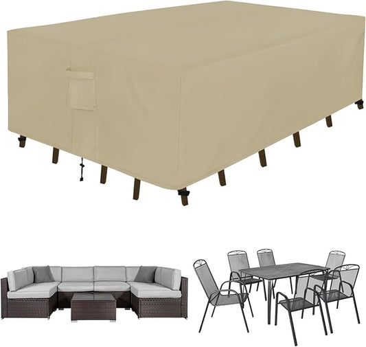 Easy-Going Rectangle Patio Furniture Cover Waterproof Outdoor Dining Table and Chair Cover Anti-UV Outside Sectional Sofa Set Covers (88"L x 58"W x 28"H, Camel)