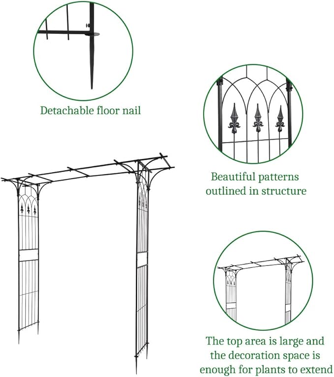 Garden Arbor, 7FT Arch Archway for Wedding Ceremony Party, Steel Garden Trellis for Plant Climbing, Christmas Decorations Pergola for Backyard, Lawn