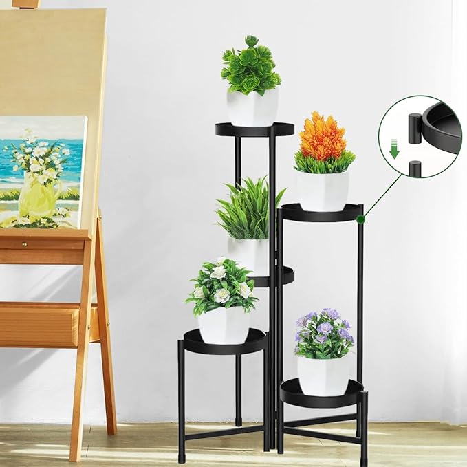 5 Tier Metal Plant Stand, Heavy Duty Corner Plant Holders Indoor Outdoor, Flower Pot Holder Display Rack for Patio Balcony Garden Living Room Bedroom